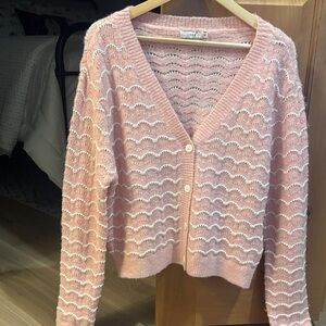Lush Pink Wave Knit Cardigan